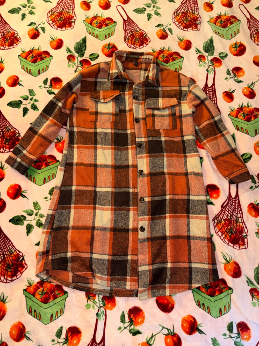 Women’s Long Plaid Jacket Autumn Fall Coat Orange Brown Tan Size 4 Small